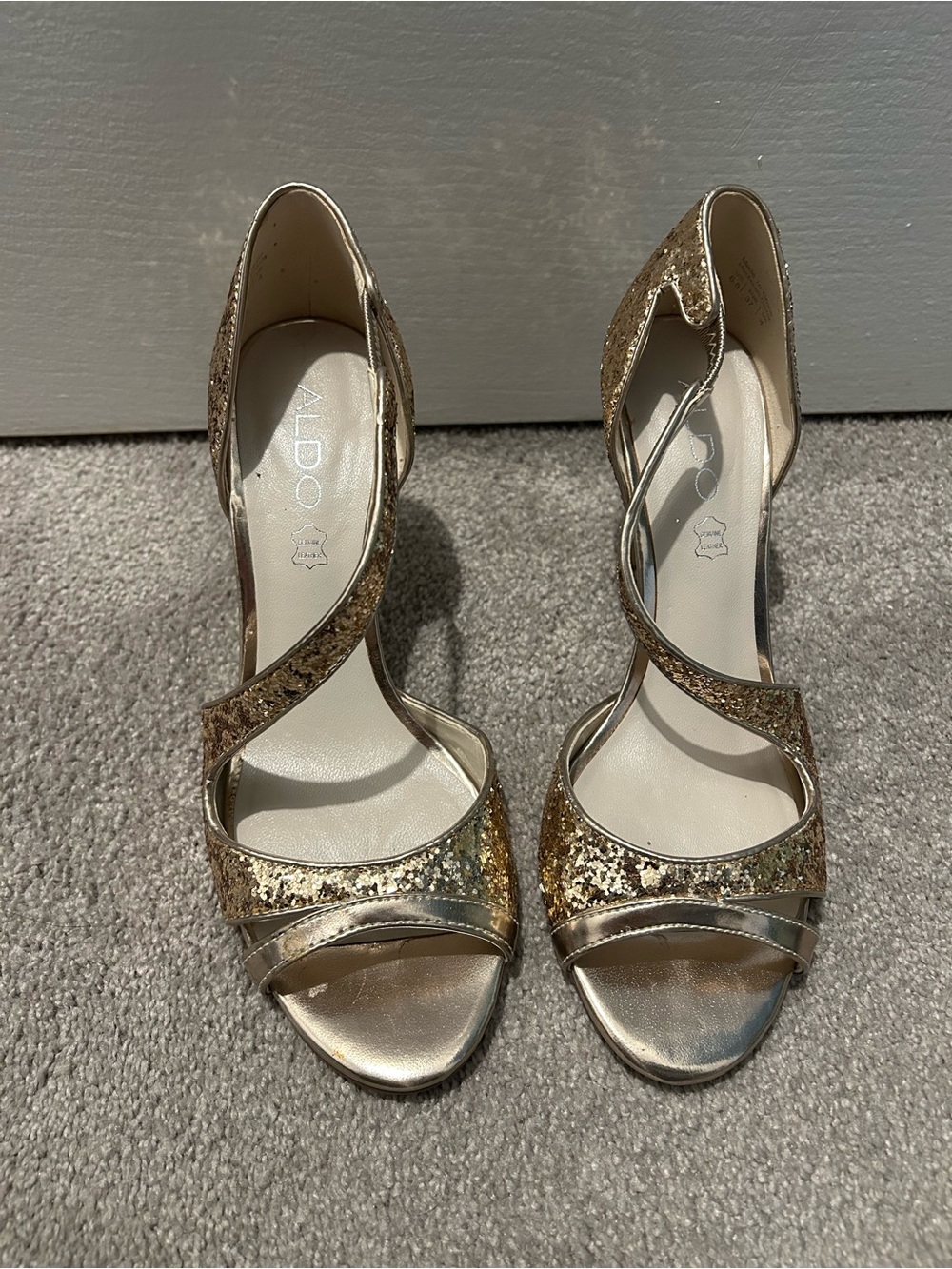 ALDO Gold Glitter Open-Toe Crisscross Heels